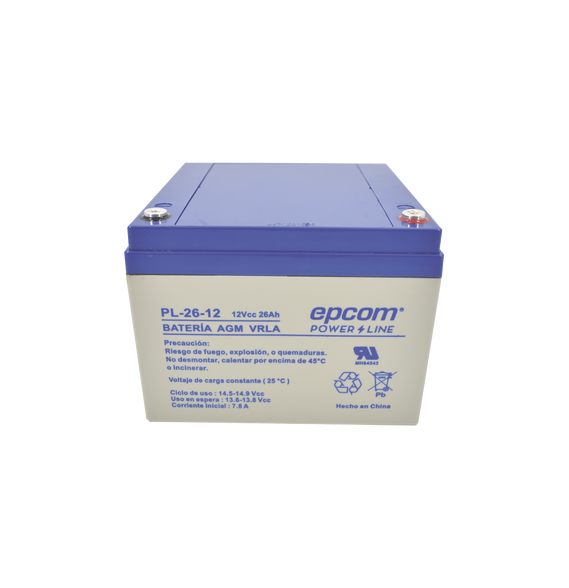 EPCOM POWERLINE PL2612 PL-26-12 Batería 12 Vcc / 26 Ah / UL / Tecnología AGM-VRLA / P