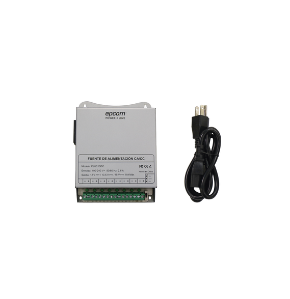 EPCOM POWERLINE PL8C15DC PL-8C-15DC Fuente de Poder Metálica / Para 8 Cámaras / Ajust