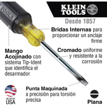 KLEIN TOOLS 6086 608-6 Desarmador Miniatura de Punta Plana Cabinet de 3.2 mm con Barr