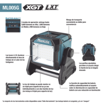 MAKITA ML005G ML-005G Luz de Trabajo Inalámbrica Utiliza Batria XGT® de 40V o LXT® Li