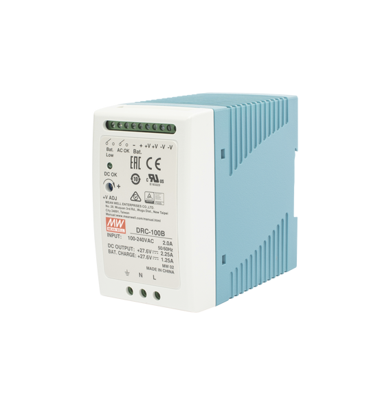 MEANWELL DRC100B DRC-100-B Fuente de poder Riel Din 24V 100W con Cargador de Bateria