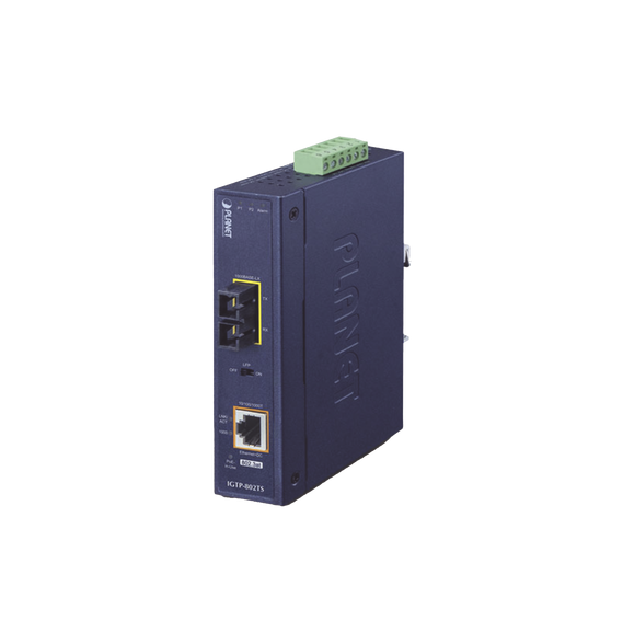 PLANET IGTP802TS IGTP-802TS Convertidor de medios industrial PoE+ 1000BASE-LX a 10/10