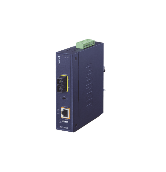 PLANET IGTP802T IGTP-802T Convertidor de medios industrial PoE+ 1000BASE-SX a 10/100/