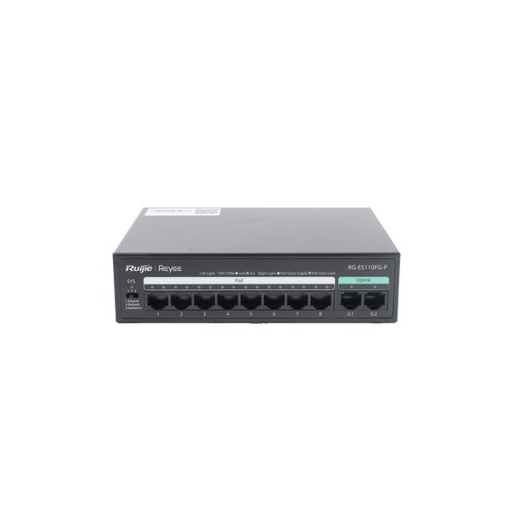 RUIJIE RGES110FGP RG-ES110FG-P Switch PoE no administrado de 2 puertos Gigabit y 8 pu