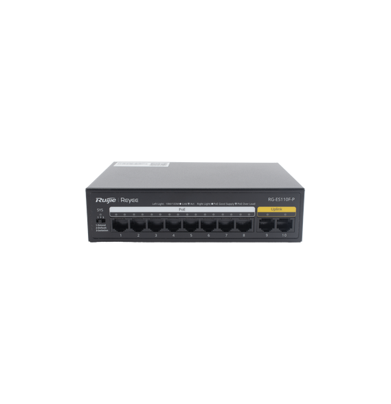 RUIJIE RGES110FP RG-ES110F-P Switch PoE+ con 10 Puertos 10/100 Mbps / 110 W / Carcasa