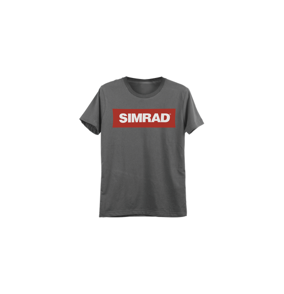 SIMRAD PLASIMMD PLA-SIM-MD Playera gris talla mediana con logo de SIMRAD.