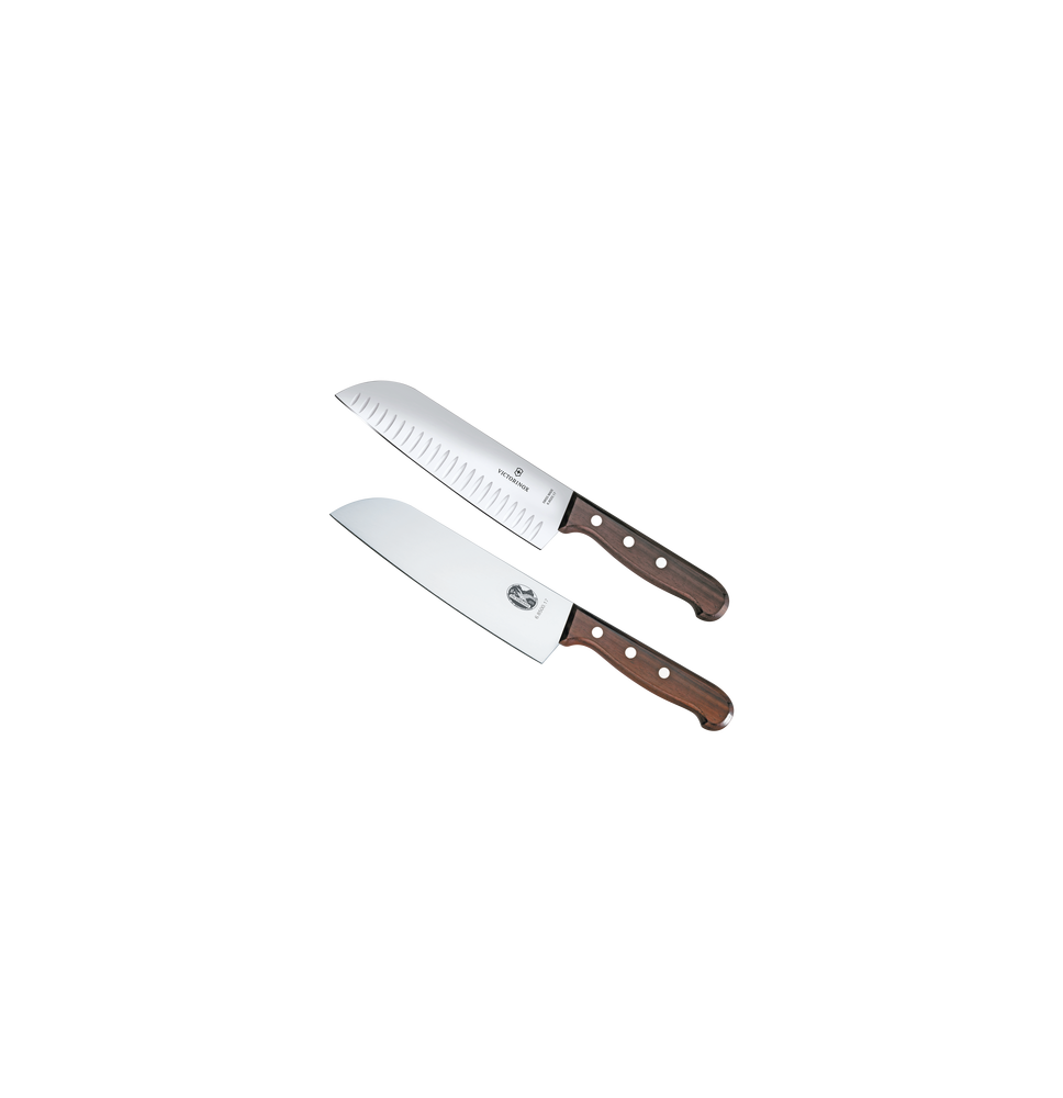 VICTORINOX 6852017GP 6.8520.17G/P Set de 2 Cuchillos Santoku Wood de Mango de Madera