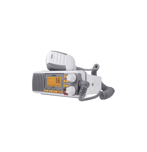 UNIDEN UM385 UM-385 Radio Móvil Marino VHF color blanco Tx: 156.025 - 157.425 MHz Rx: