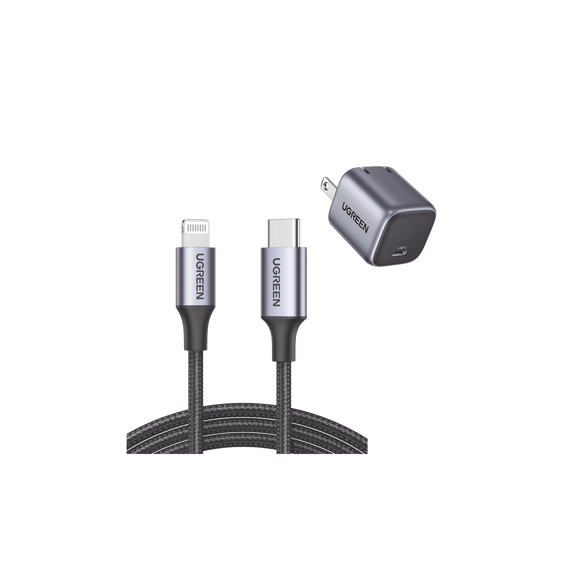 UGREEN 90902US304 90902US304 Kit de Cargador de 20w Tecnología GaN y Cable Lightning