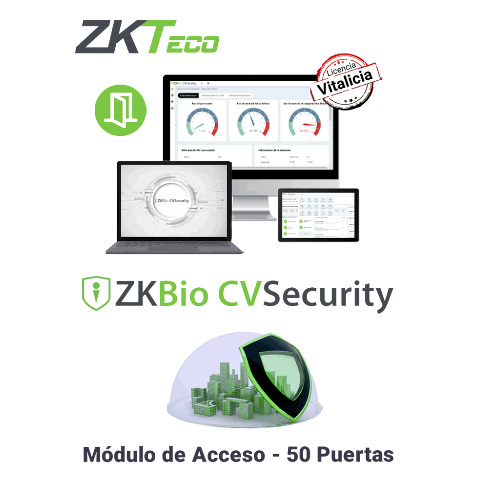 ZKTECO ZKBIOCVACP50 - Licencia Vitalicia para 50 Puertas en Control de Acceso  BioCVS