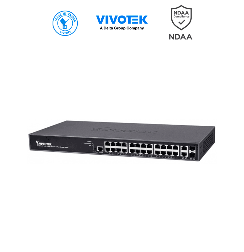 VIVOTEK AW-GEV-264B-370 - Switch PoE Administrable con 24 puertos PoE GE RJ45  2 puer