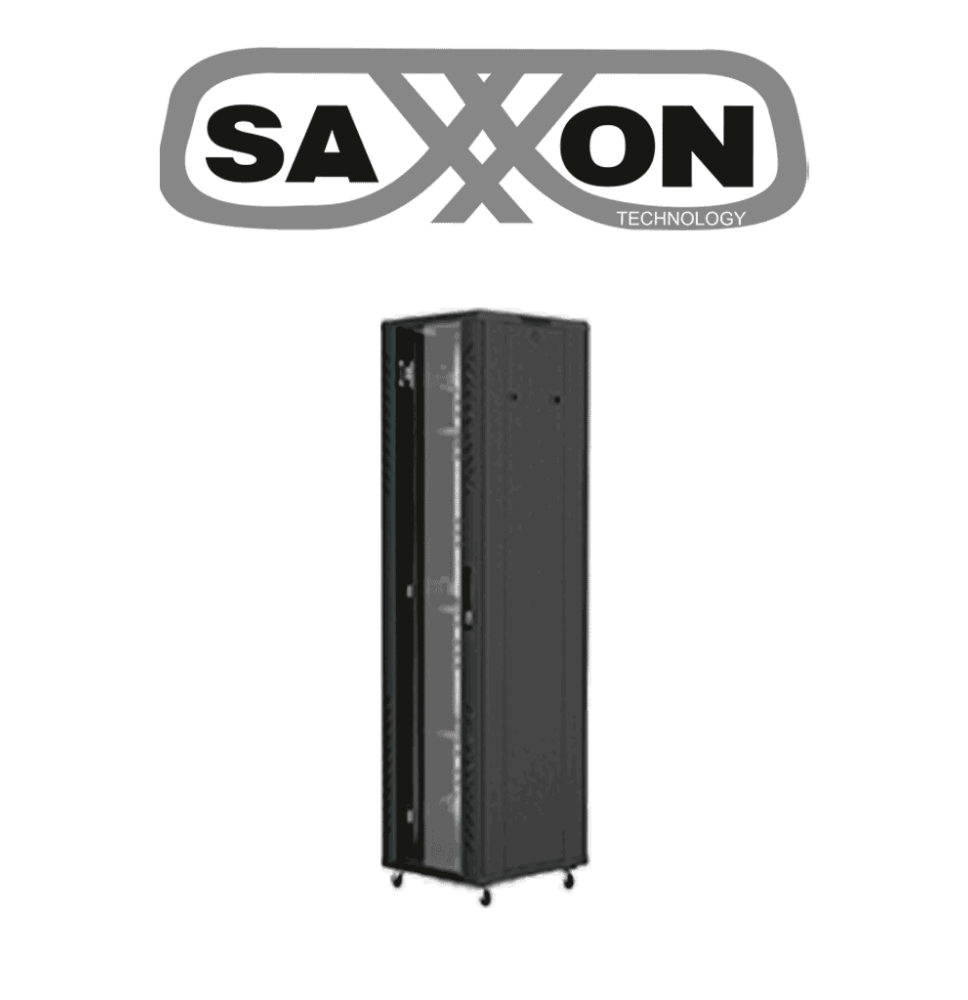 SAXXON SXR42U6642S - Gabinete de Piso color Negro / 42UR / Puerta de Vidrio Templado