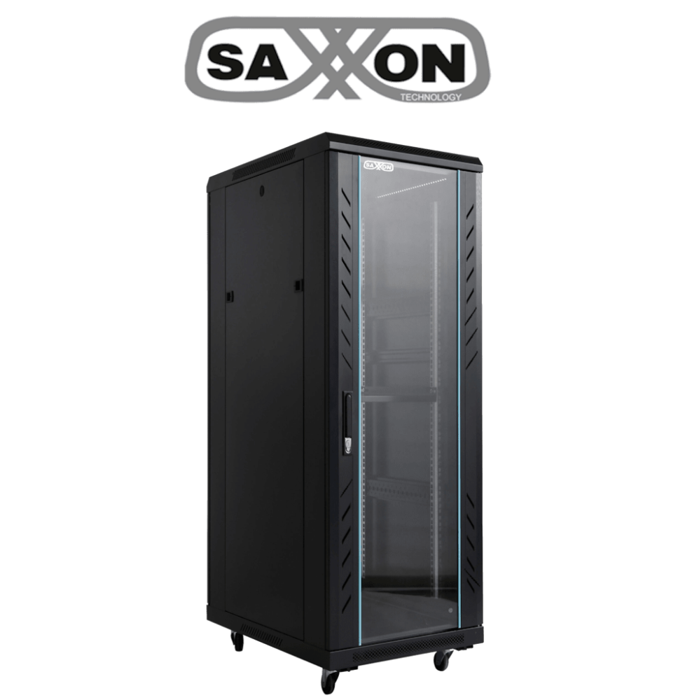 SAXXON SXR32U6632S - Gabinete de Piso color Negro / 32UR / Puerta de Vidrio Templado