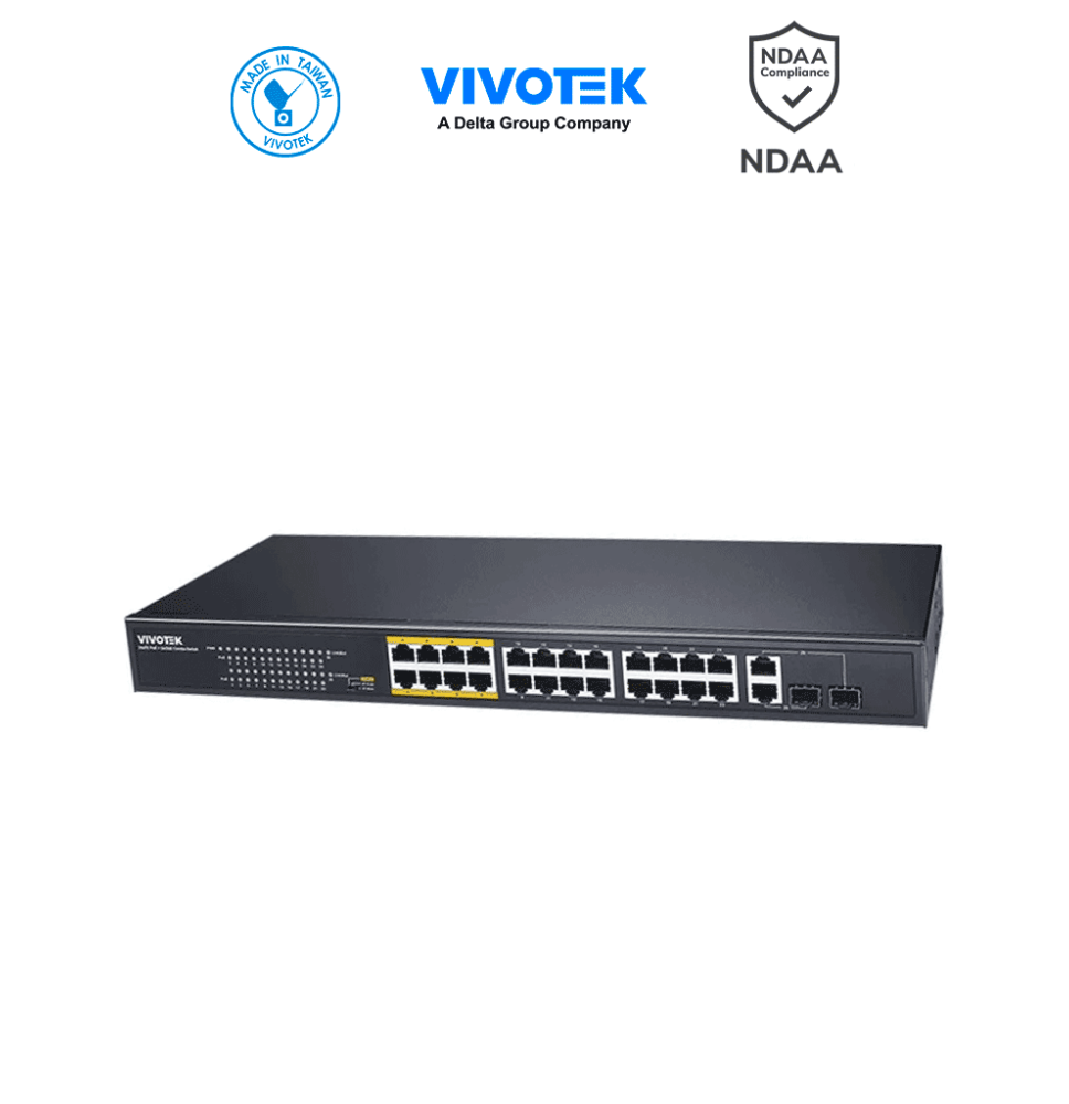 VIVOTEK AW-FGT-260F-380 - Switch PoE no administrable  24 puertos PoE FE RJ45  2 puer