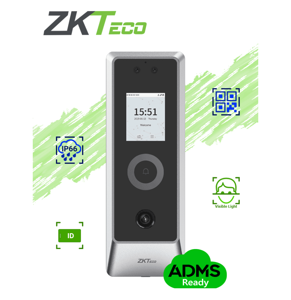 ZKTECO PROMAQR - Control de Acceso Facial / QR / Exterior IP66 / IK07 / 30 000 Rostro