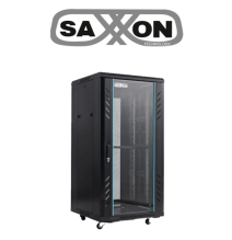 SAXXON SXR22U6622S - Gabinete de Piso color Negro / 22UR / Puerta de Vidrio Templado