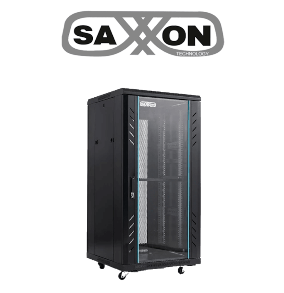 SAXXON SXR22U6622S - Gabinete de Piso color Negro / 22UR / Puerta de Vidrio Templado