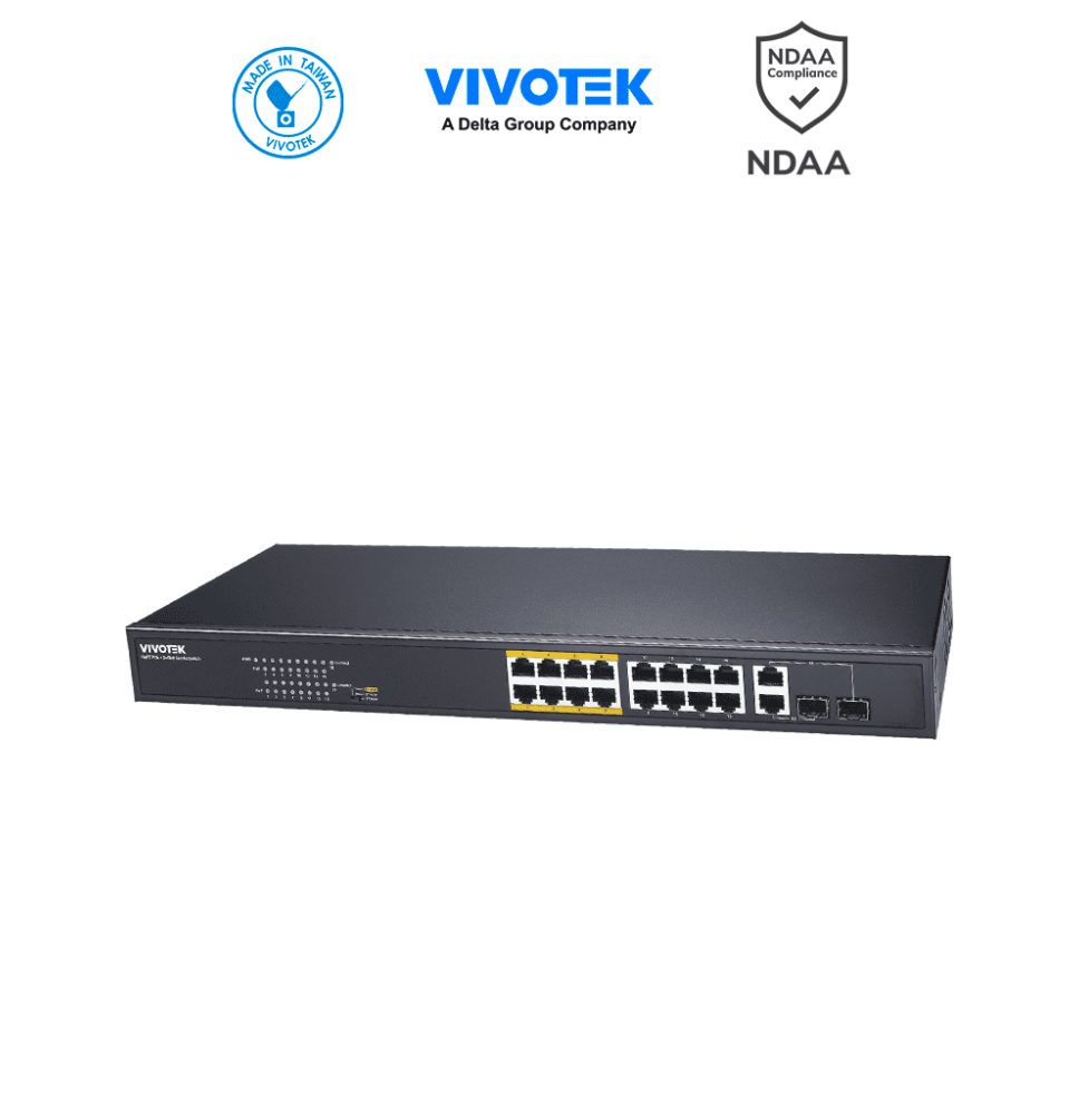 VIVOTEK AW-FGT-180F-250 - Switch PoE no administrable con 16 puertos PoE FE RJ45  2 p