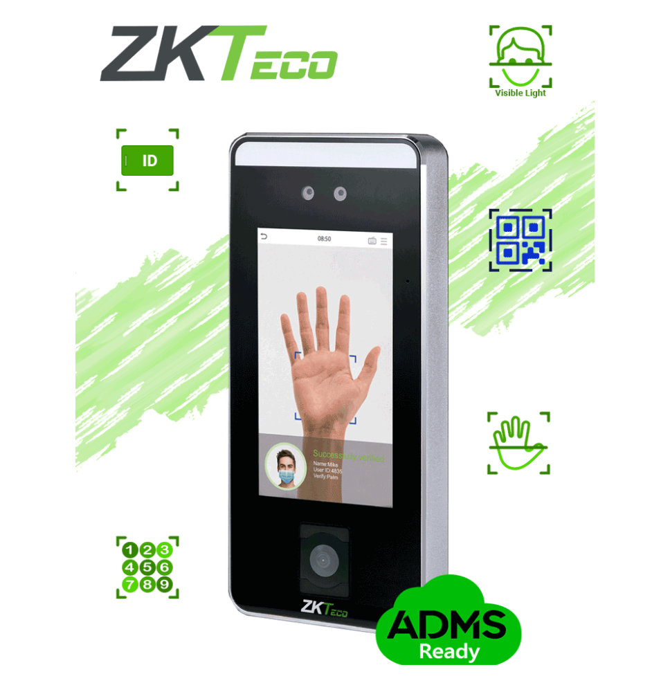 ZKTECO SPEEDFACEV5LQR - Control de Acceso Facial / 6000 Rostros / 3000 Palmas / 10 00