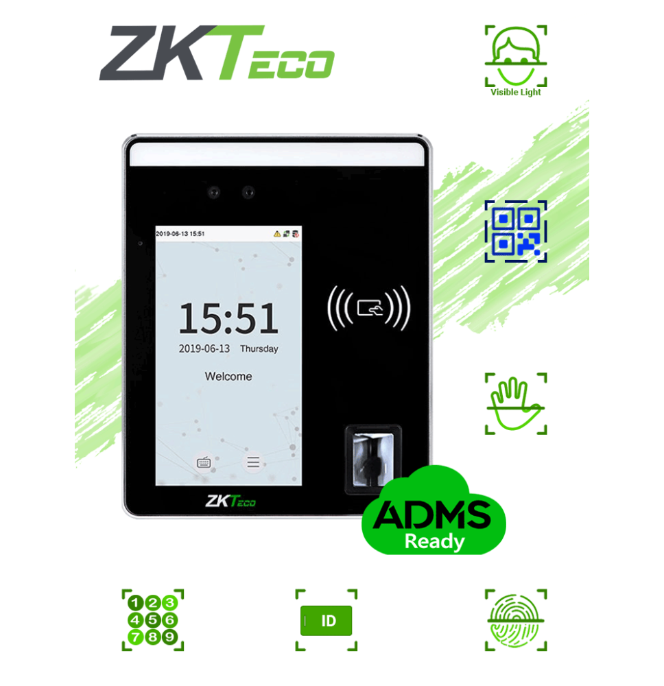 ZKTECO SpeedfaceH5L - Terminal de Control de Acceso y Asistencia/ 6000 Rostros/ 10000