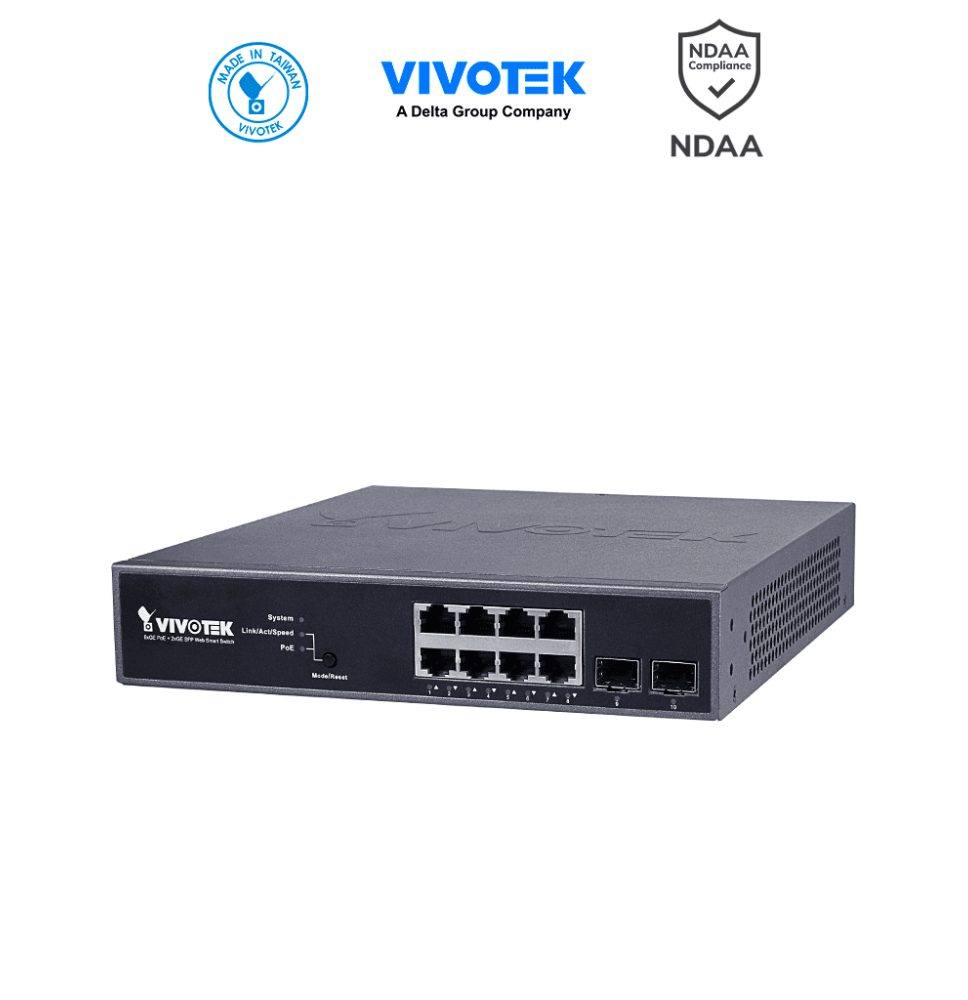 VIVOTEK AW-GEV-104B-130 - Switch Gigabit PoE Administrable con 8 puertos GE  2 puerto