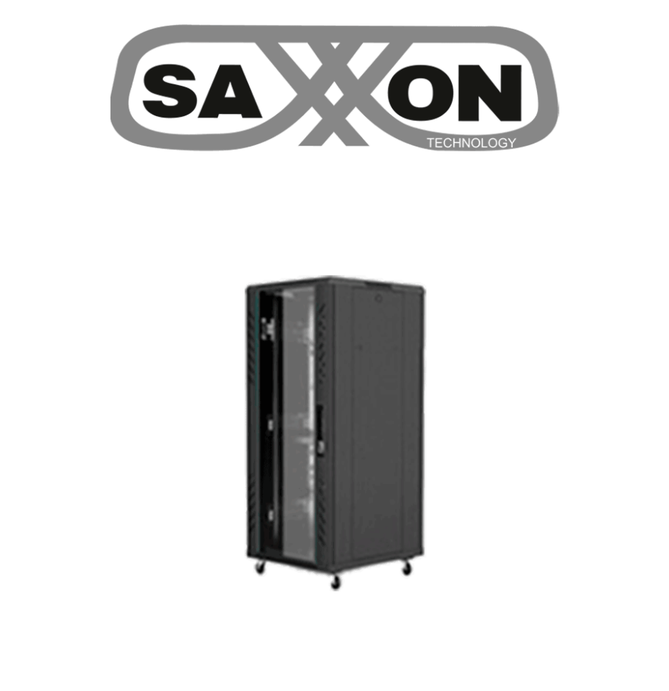 SAXXON SXR18U6618S - Gabinete de Piso color Negro  / 18UR / Puerta de Vidrio Templado