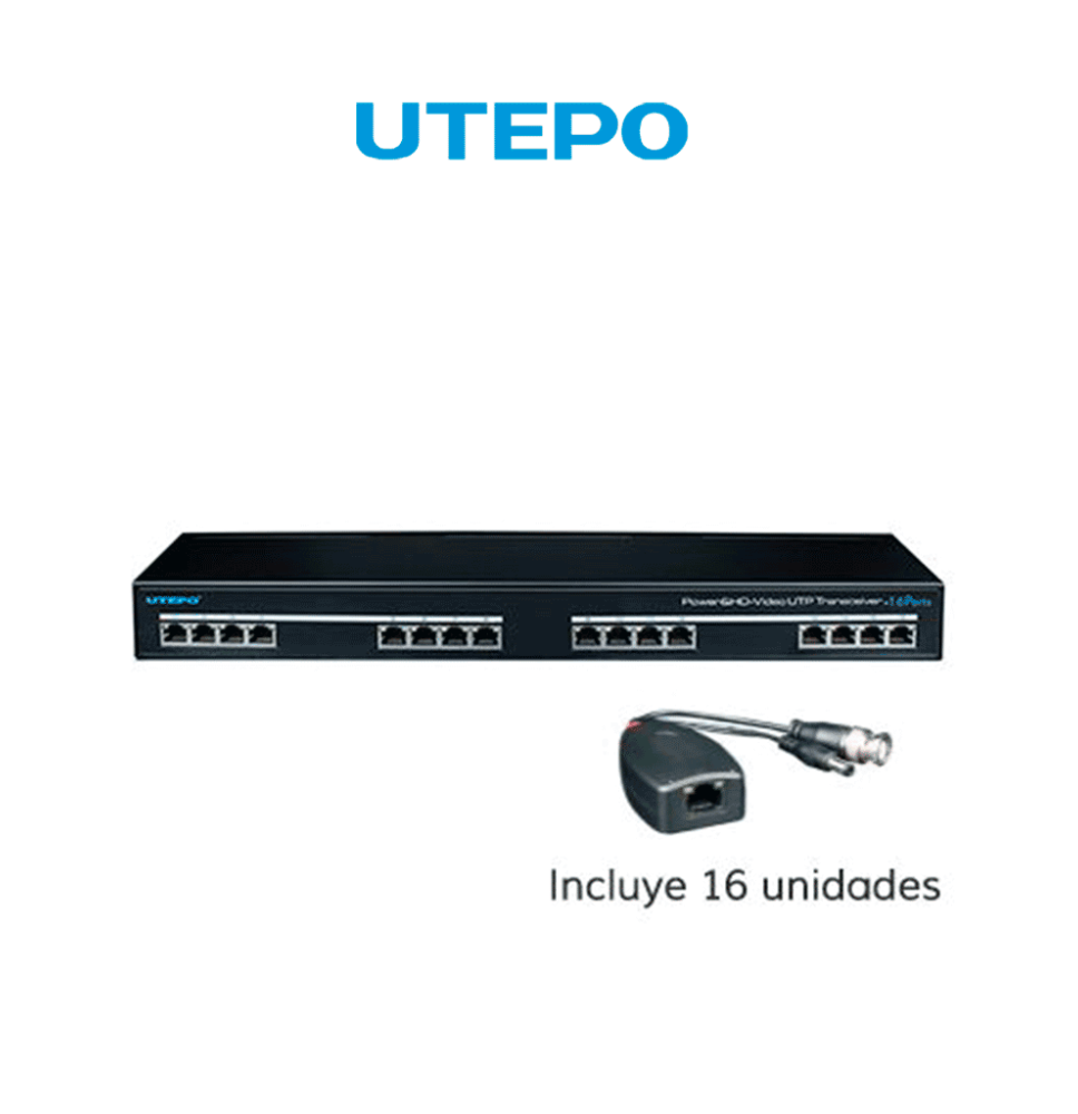 UTEPO UTP116PVHD2 - Transmisor y receptor de 16 canales de video y energía HDCVI/TVI UTEPO UTP116PVHD2 - Transmisor y receptor de 16 canales de video y energía HDCVI/TVI