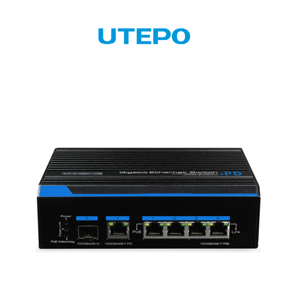 UTEPO UTP7204GEHPOE - Switch Gigabit industrial high PoE  4 puertos  802.3af/at  2 pu