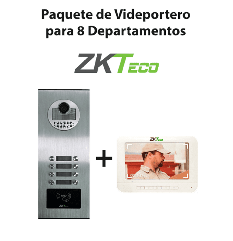 ZKTeco VE08A01PAQ7P - Paquete de Videoportero para 8 Departamentos VE08A01 con 1 Moni