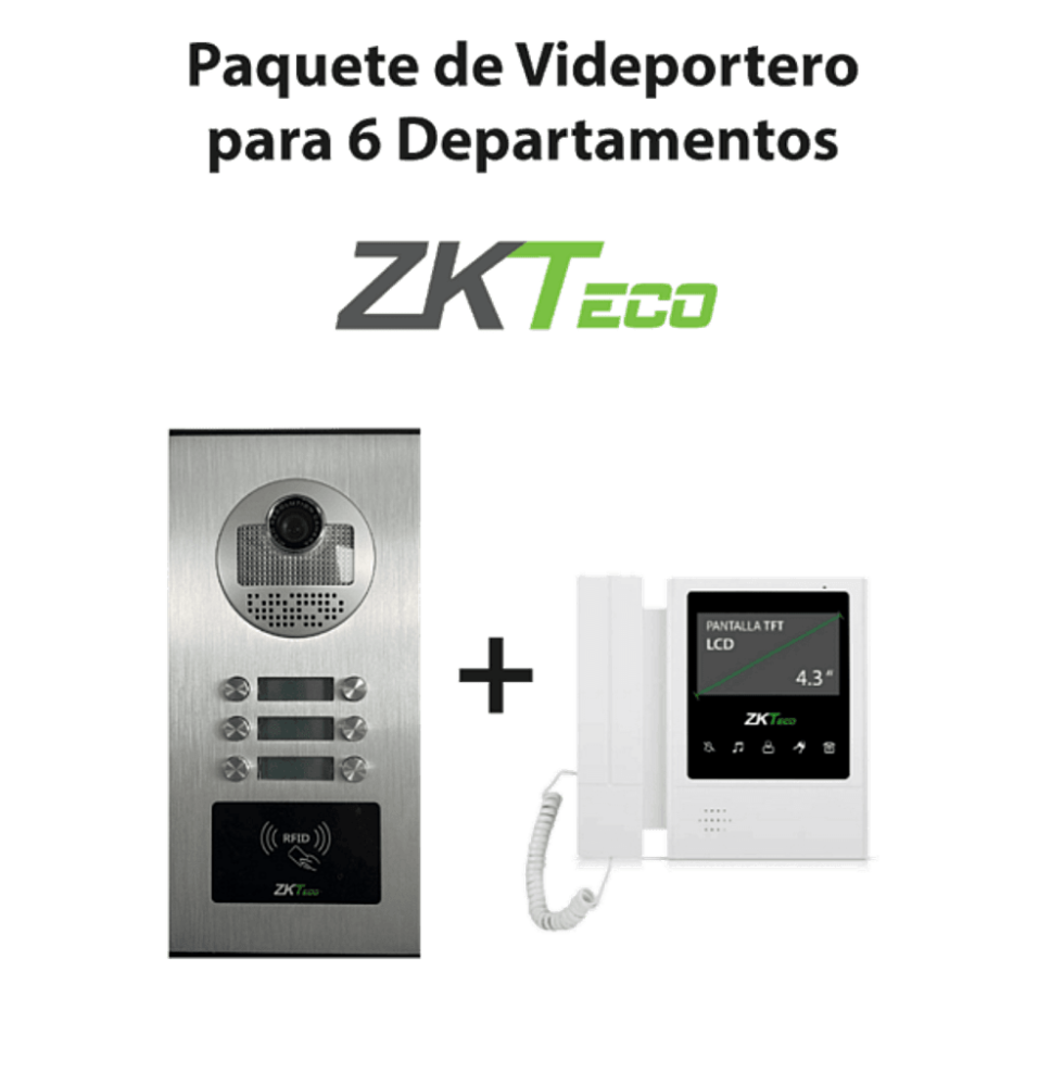 ZKTeco VE06A01PAQ4P - Paquete de Videoportero para 6 Departamentos VE06A01 con 1 Moni