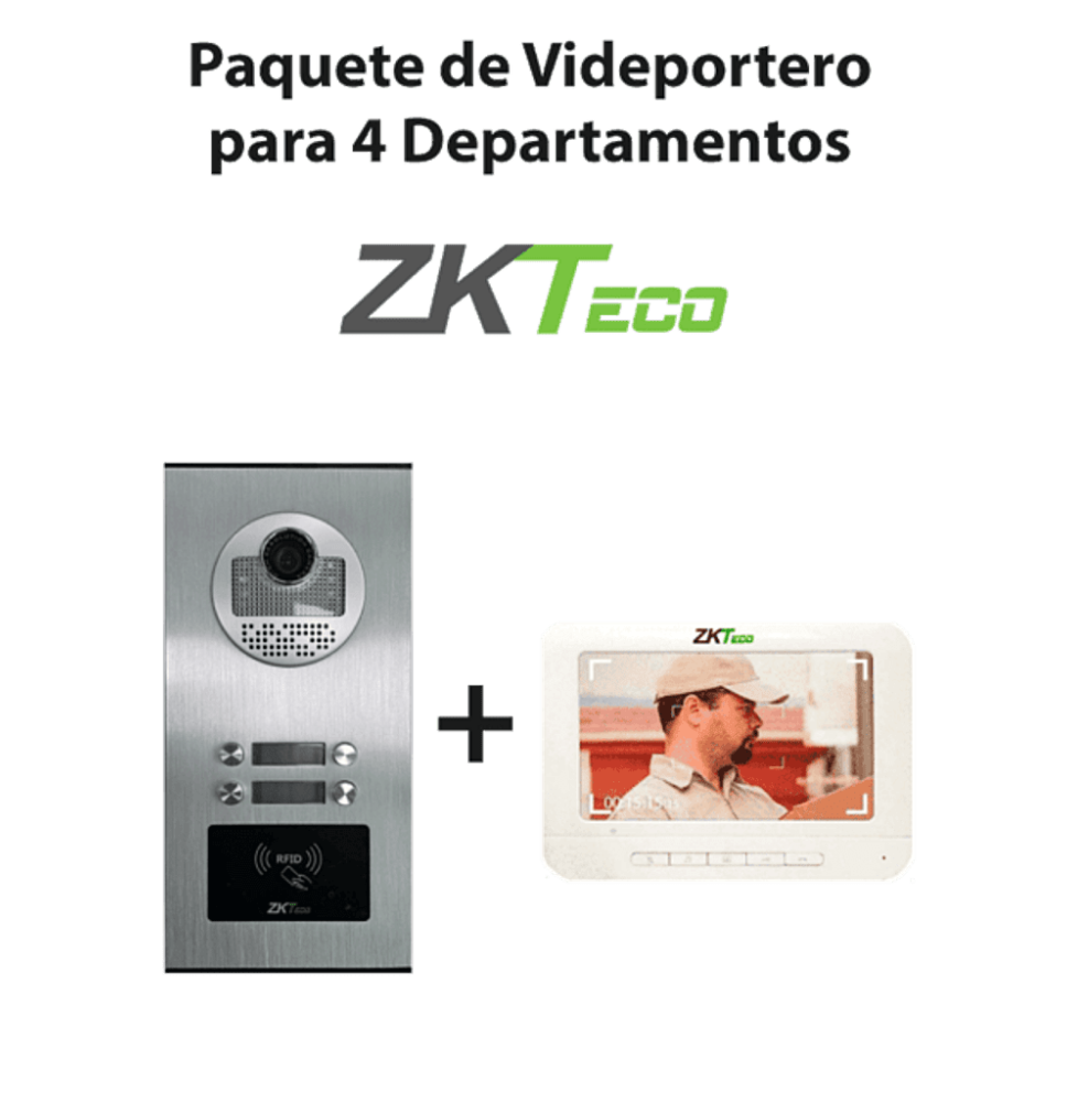 ZKTeco VE04A01PAQ7P - Paquete de Videoportero para 4 Departamentos VE04A01 con 1 Moni