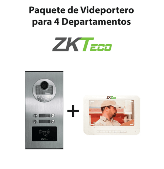 ZKTeco VE04A01PAQ7P - Paquete de Videoportero para 4 Departamentos VE04A01 con 1 Moni