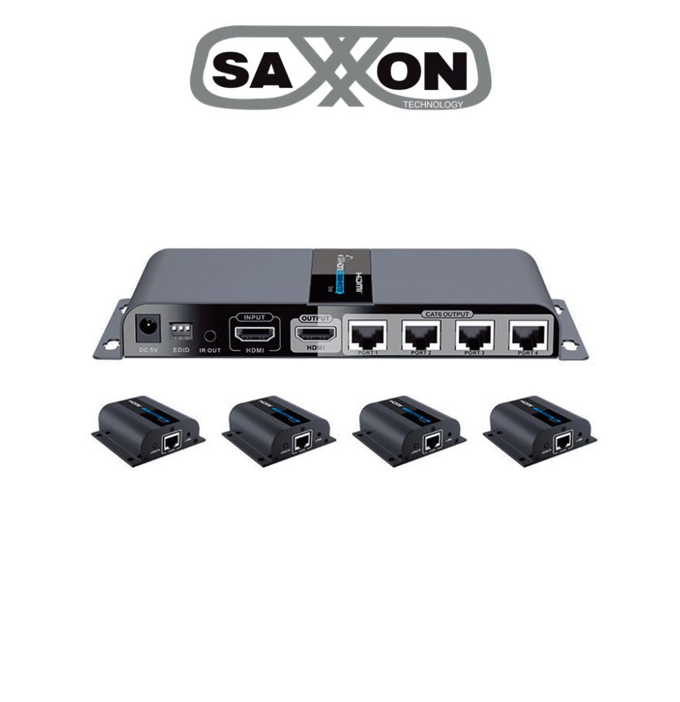 SAXXON LKV714PRO- Kit Extensor HDMI de 4 Puertos/ Resolución 1080p/ Hasta 40 metros/