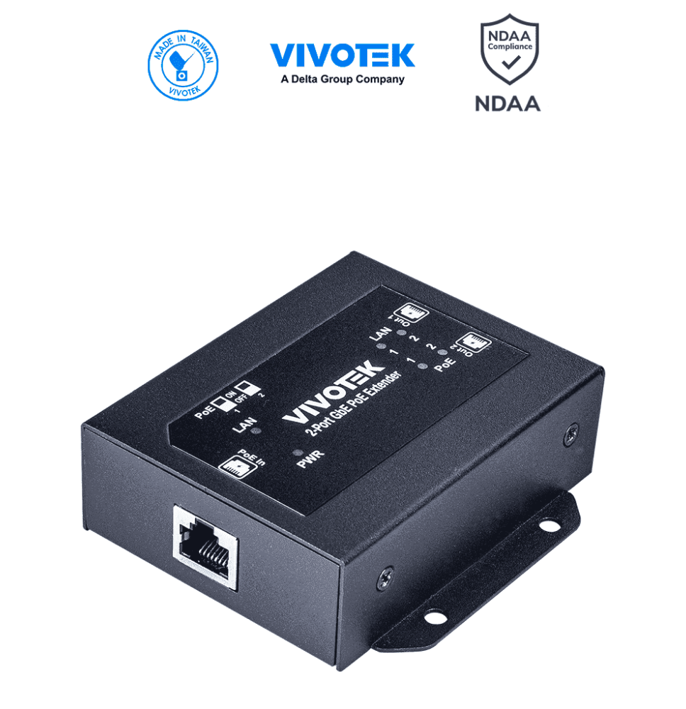 VIVOTEK AP-GXC-0200 - Extensor PoE de 2 puertos Gigabit Ethernet para interior  con h