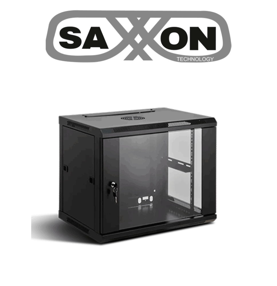 SAXXON SXR12U5412A - Gabinete de Pared Negro / 12UR / Puerta de Vidrio Templado / Alt