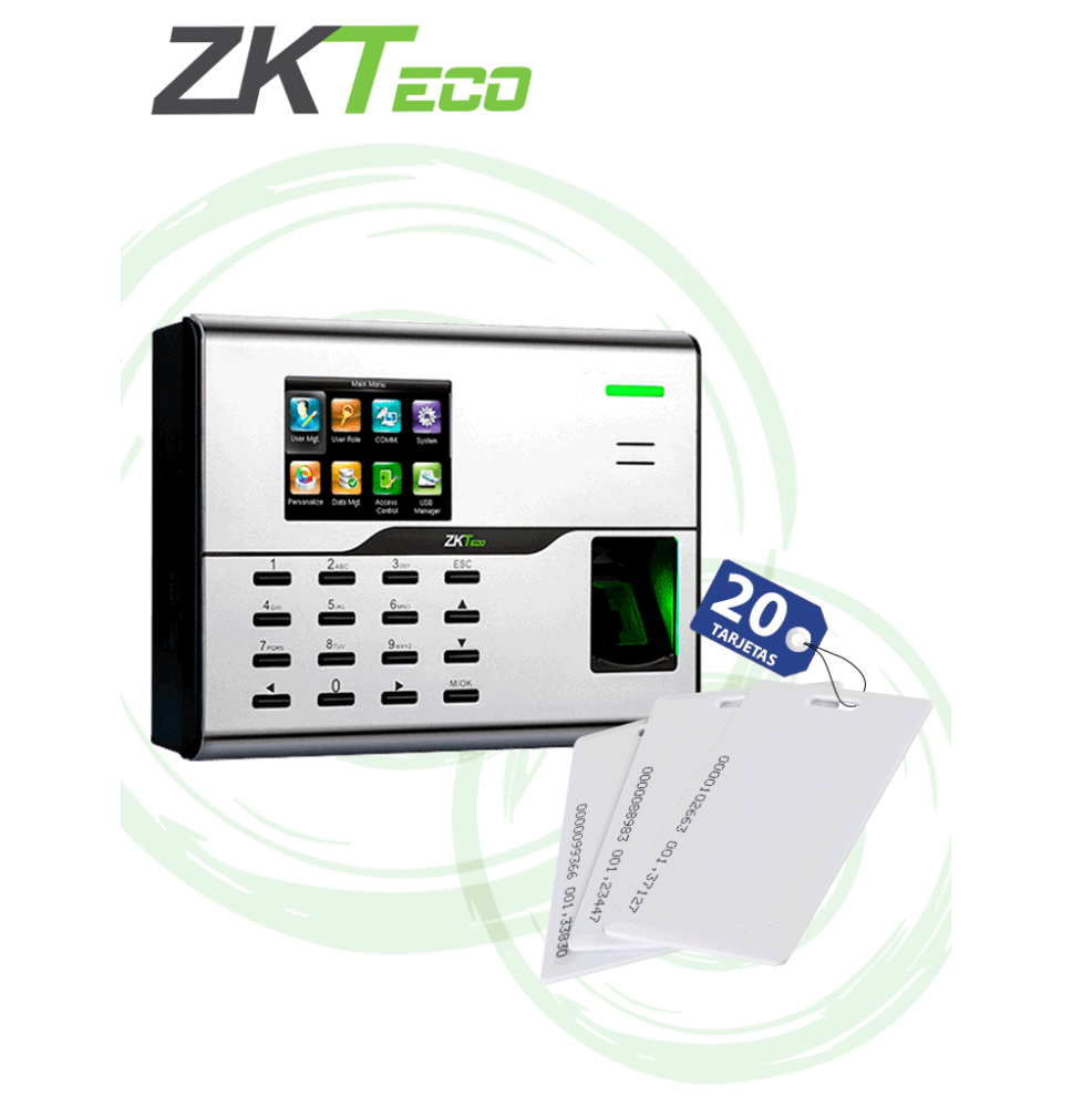 ZKTECO UA860IDCARDPAK - Control de Acceso y Asistencia Simple con 20 tarjetas de prox