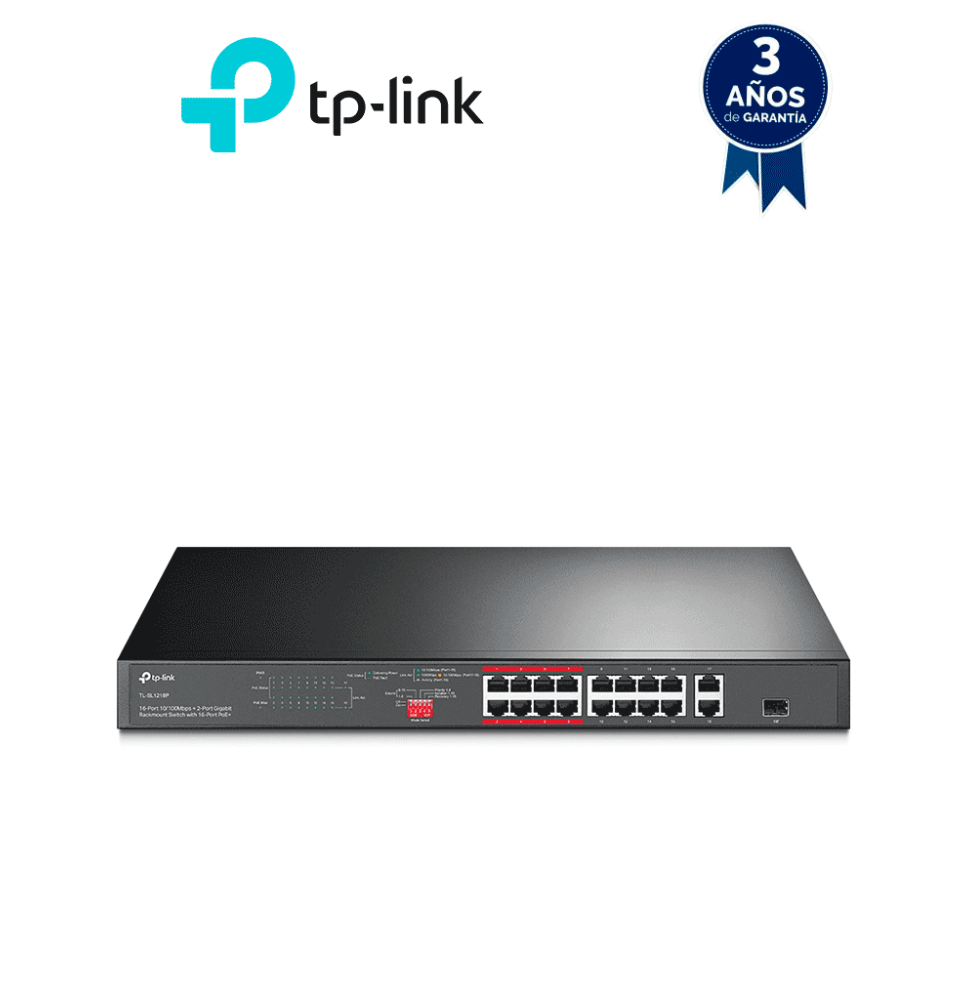 TP-LINK TL-SL1218P - Switch PoE+ no administrable con 16 puertos 10/100 Mbps  2 puert