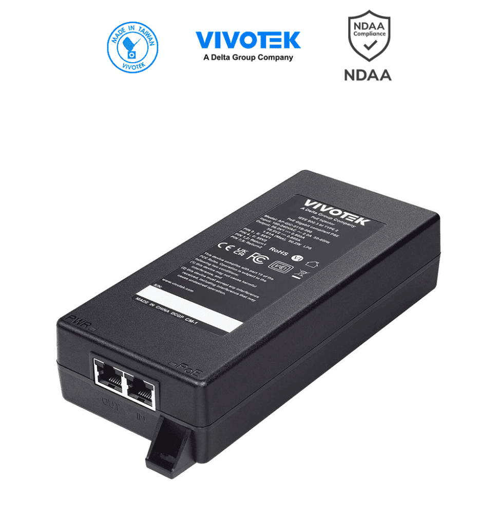 VIVOTEK AP-GIC-011B-090 - Inyector PoE Gigabit de 90W con 1 puerto  compatible con 80