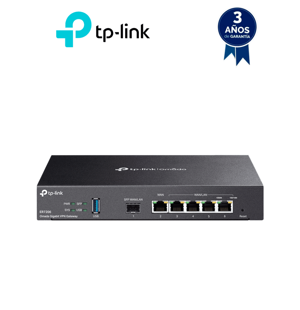 TP-LINK ER7206- Router Omada VPN SDN Multi-WAN Gigabit con 1 puerto WAN SFP y 1 puert