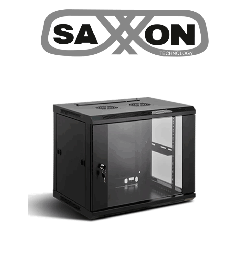 SAXXON SXR9U6409S - Gabinete de Pared Negro / 9UR / Puerta de Vidrio Templado / Alto