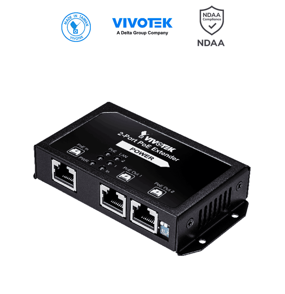 VIVOTEK AP-FXC-0210 - Extensor PoE de 2 puertos Fast Ethernet para interior  70W  con