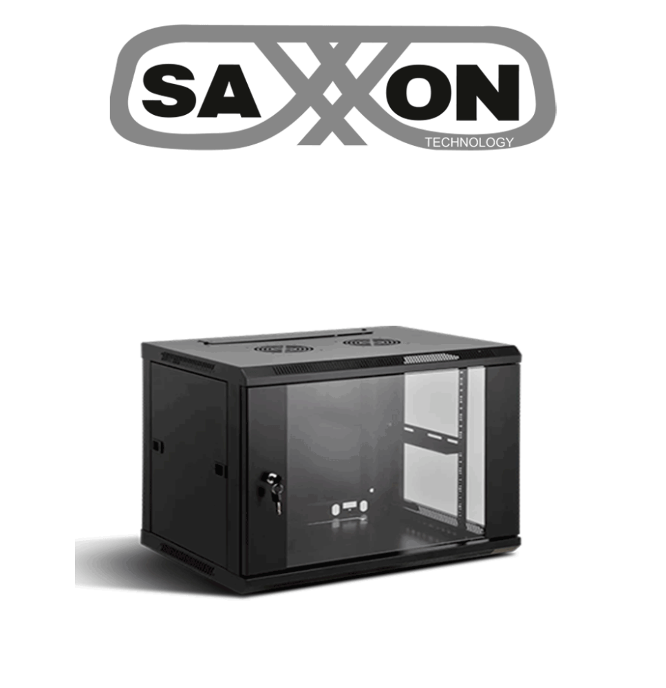 SAXXON SXR6U6406S - Gabinete de Pared Negro / 6UR / Puerta de Vidrio Templado / Alto