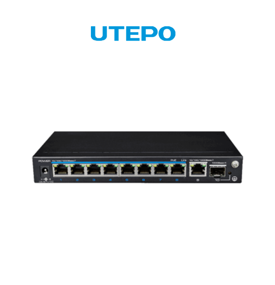 UTEPO UTP3GSW0802TSP120 - Switch PoE de 10 puertos: 8 PoE 10/100/1000 Mbps  1 RJ-45 1