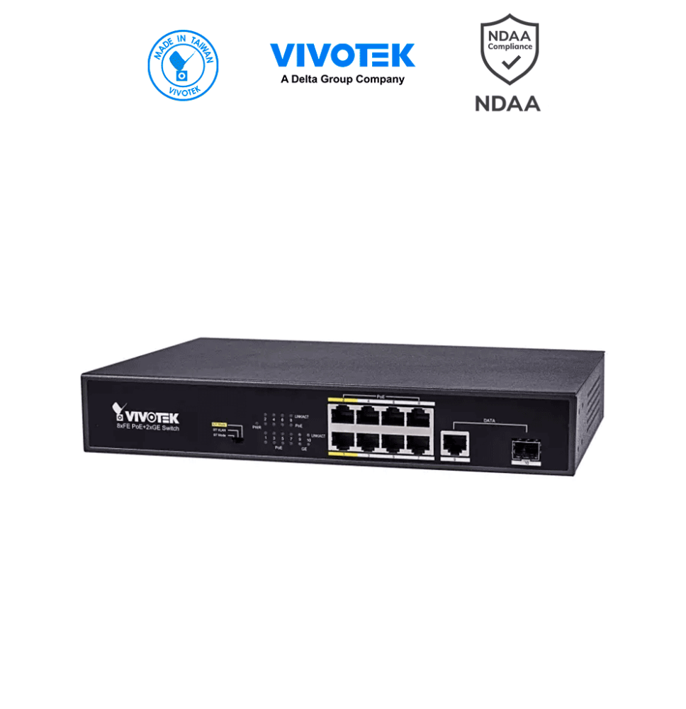 VIVOTEK AW-FGT-100D-120 - Switch PoE no administrable con 8 puertos PoE FE RJ45  2 pu