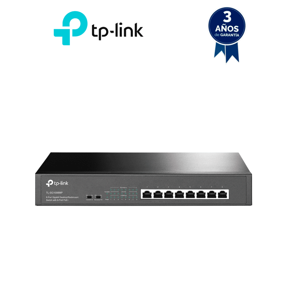 TP-LINK TL-SG1008MP - Switch Gigabit PoE+ no administrable de 8 puertos 10/100/1000 M