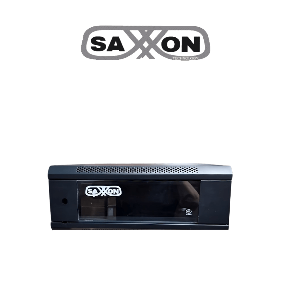SAXXON SXR4U5404A - Gabinete de Pared Negro / 4 UR / Puerta de Vidrio Templado / Alt SAXXON SXR4U5404A - Gabinete de Pared Negro / 4 UR / Puerta de Vidrio Templado / Alt