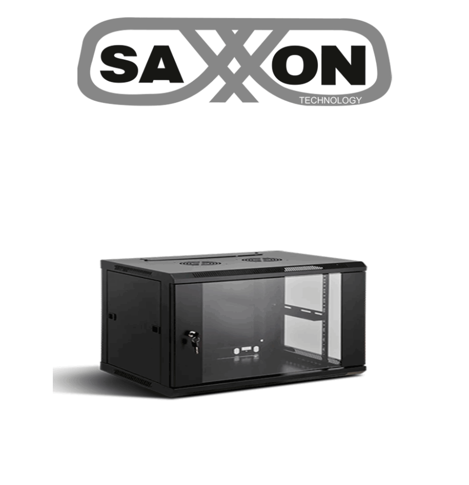 SAXXON SXR6U5406A - Gabinete de Pared Negro / 6UR / Puerta de Vidrio Templado / Alto