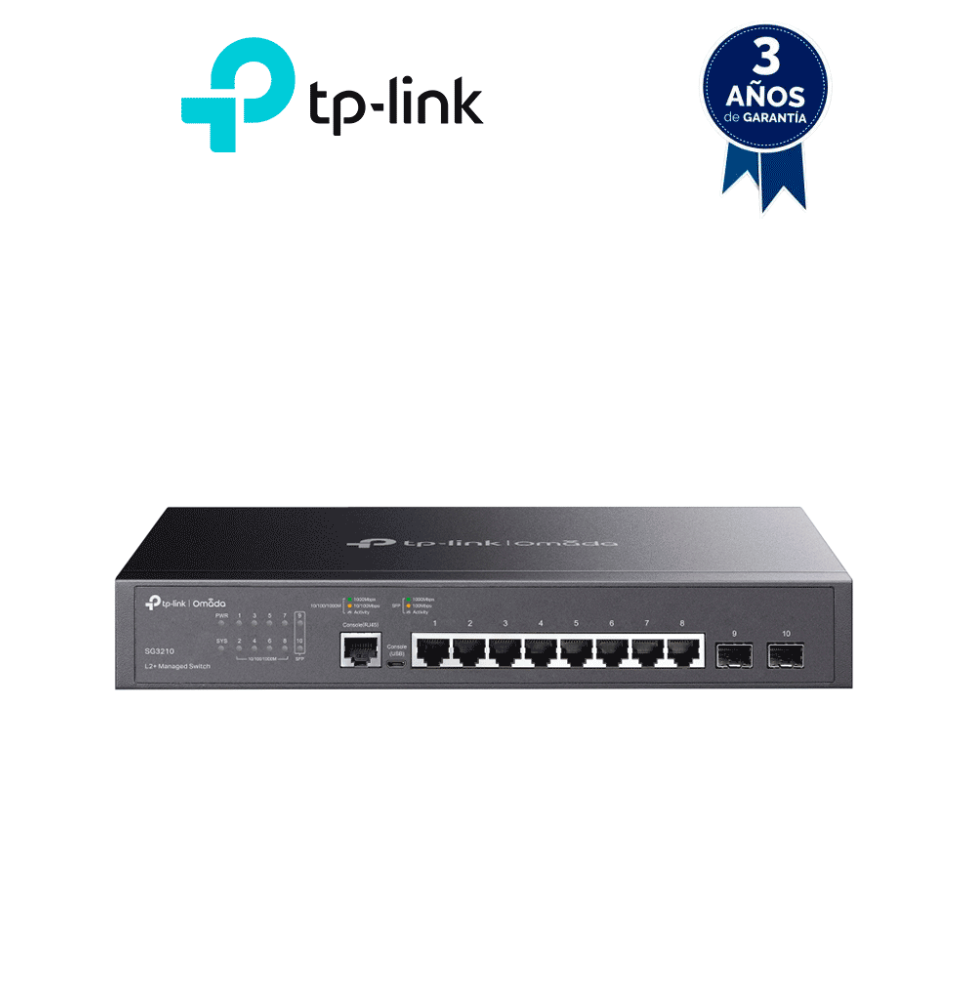 TP-LINK SG3210 - Switch JetStream administrable con 8 puertos 10/100/1000 Mbps y 2 pu