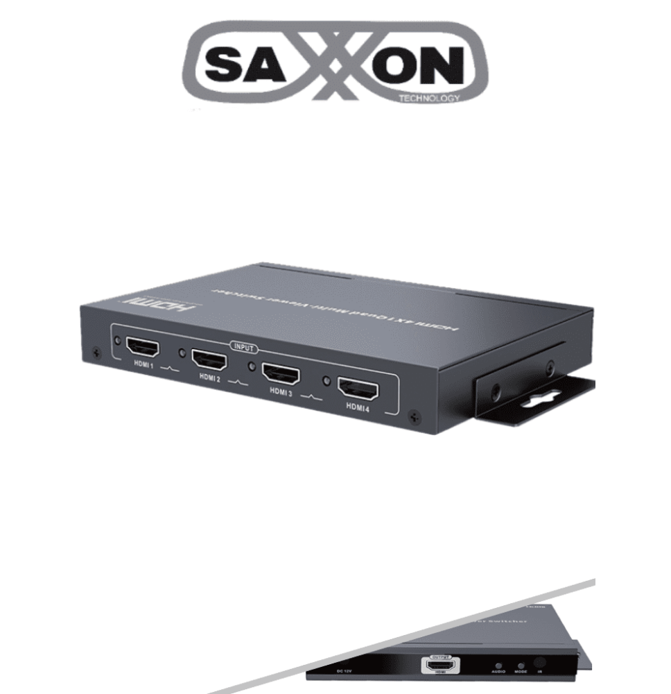 SAXXON LKV401MS- Switch de Video HDMI Multivista para 4 Entradas y 1 Salida/ Resoluci