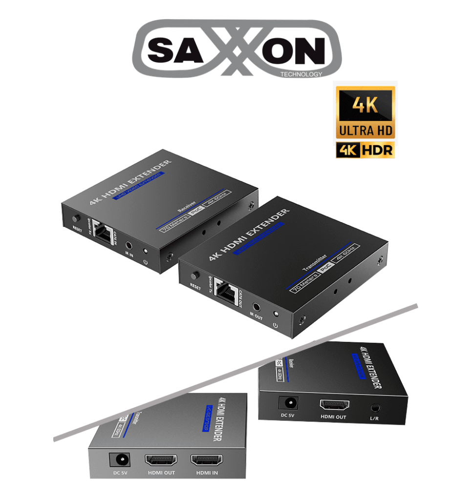 SAXXON LKV565P- Kit extensor HDMI de 2 Puertos/ Hasta 70 metros Con Cable CAT6/ 6A/ 7